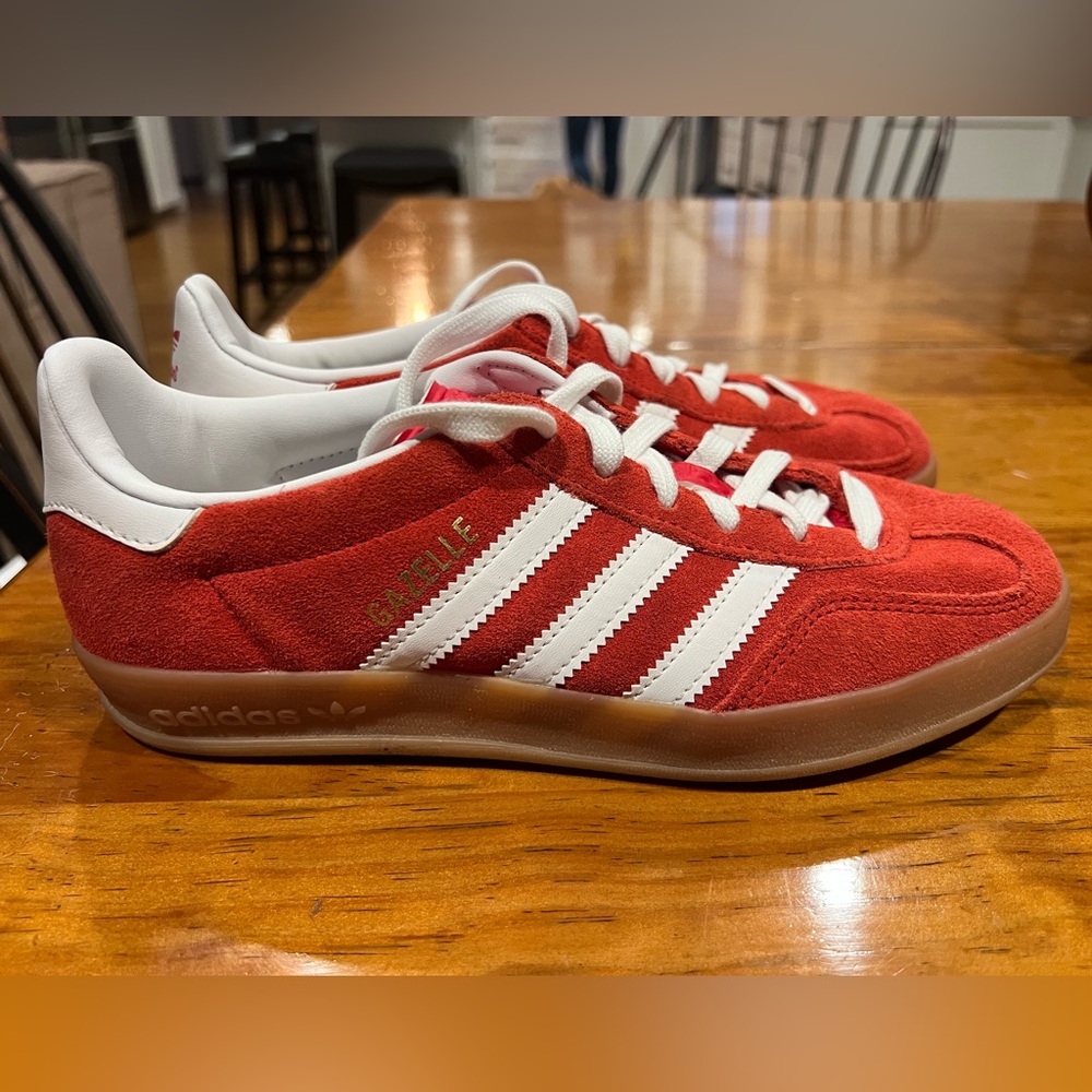 Adidas Gazelle Indoor Shoes in red suede with gum rubber outsole